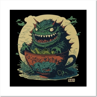 Japanese monster with bowl of tea Posters and Art